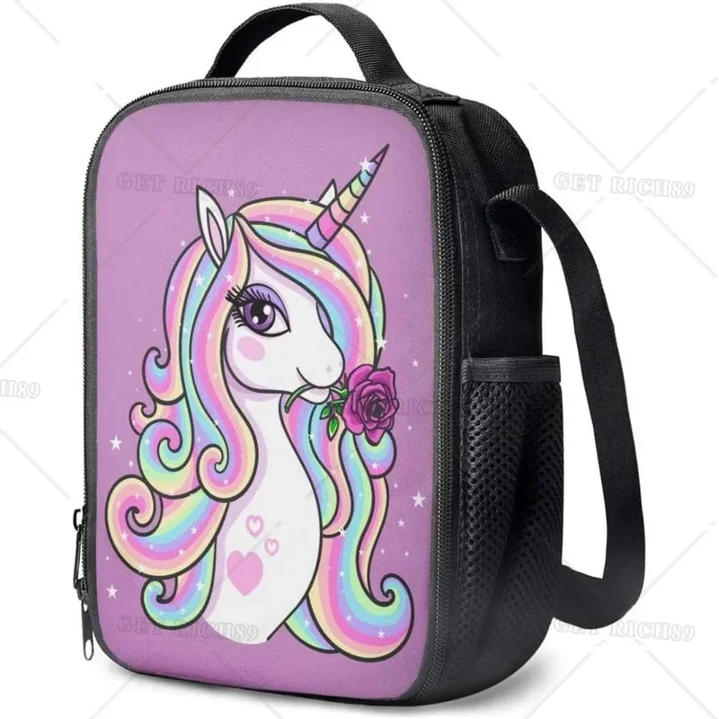 Блестящая Радужная сумка для ланча с единорогом переноски изолированный