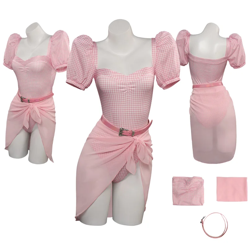

Костюм для косплея в стиле фильма «Барбер» 2023, розовый комбинезон с поясом, одежда для женщин, костюм из искусственной ткани для Хэллоуина, карнавала