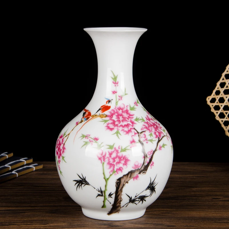 

Керамическая ваза Jingdezhen с цветами персика, свадебное украшение, белая фарфоровая классическая ваза с цветами розы в подарок