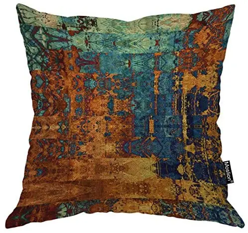 

Blue Golden Color Throw Pillow Cover 18x18 Inch Decorative Pillowcase Art Abstract Square Pillow Case for Home Car Cotton Linen