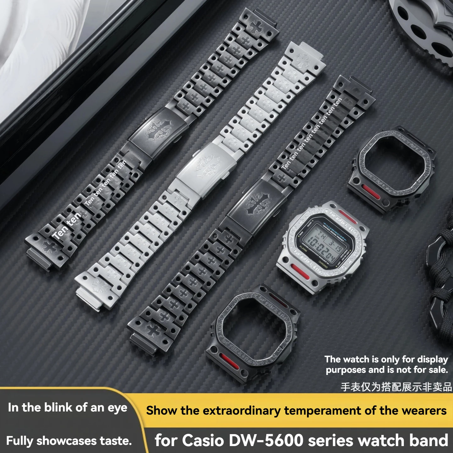 Фото Винтажный гравированный мод-комплект для Casio DW5600 GW-M5610 GWB5600: корпус и ремешок из нержавеющей стали, запасные части для модернизации №4