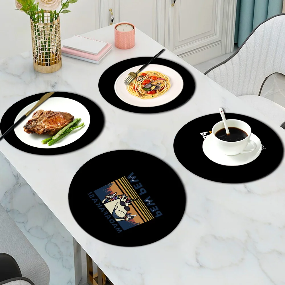 

22*22cm Round PU Heat Insulation Pad Coasters Waterproof Non-slip Table Placemat Leather Pew Print Kitchen Accessories