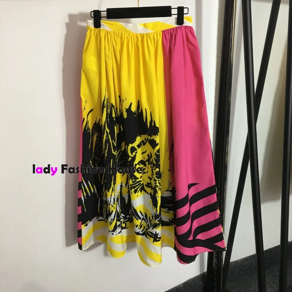 

Summer 2022 new luxury design lion print fashion women's high waist skirt temperament slim large pleated skirt sexy skirt