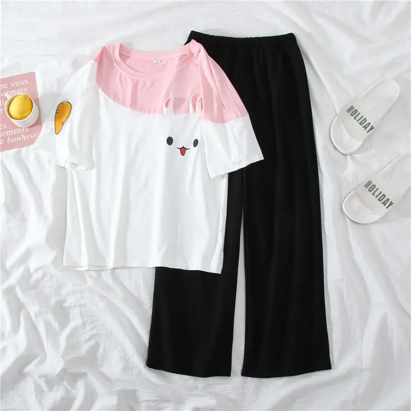 Кавайная рубашка и брюки костюм для женщин 2022SS повседневная женская футболка из