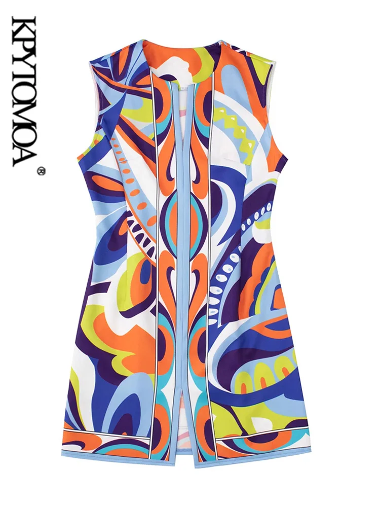 

KPYTOMOA женское модное мини-платье с разрезом спереди с принтом винтажные женские платья без рукавов с боковой молнией Vestidos Mujer