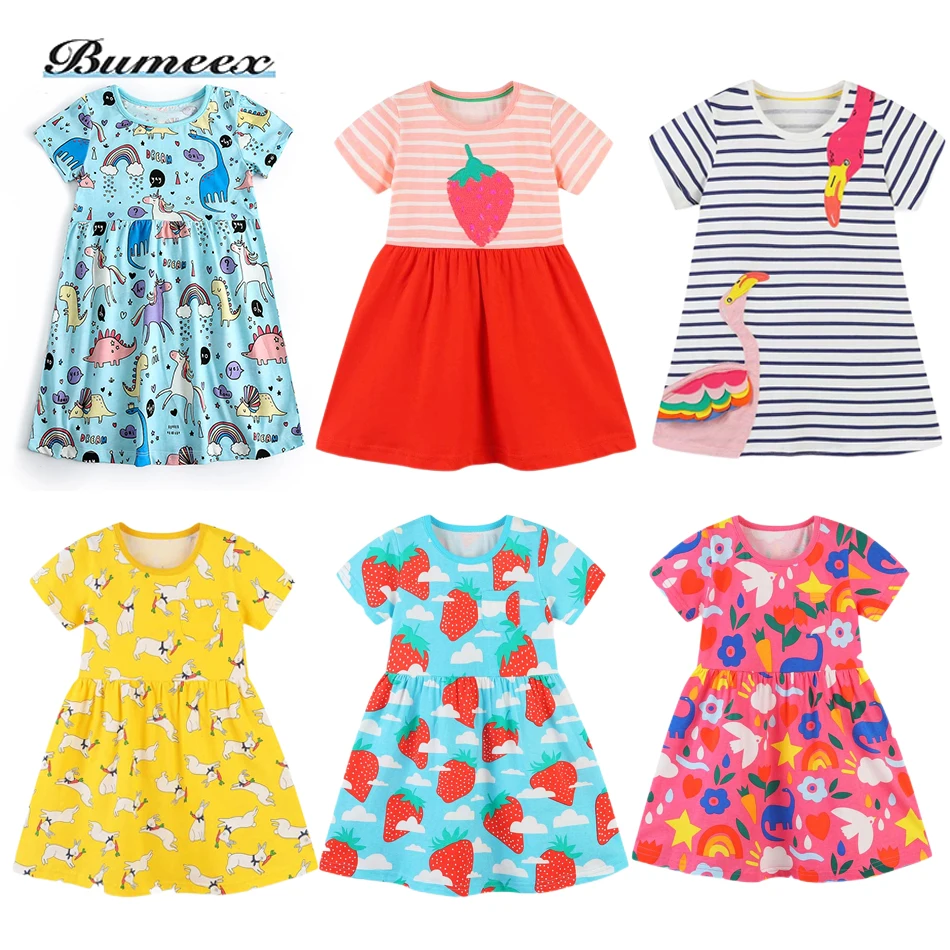 

Bumeex New Arrival Girls Dress Summer Kids Cartoon Print Cotton Dress Princess Girls Party Fashion 2 To 7 Years Old Clothes