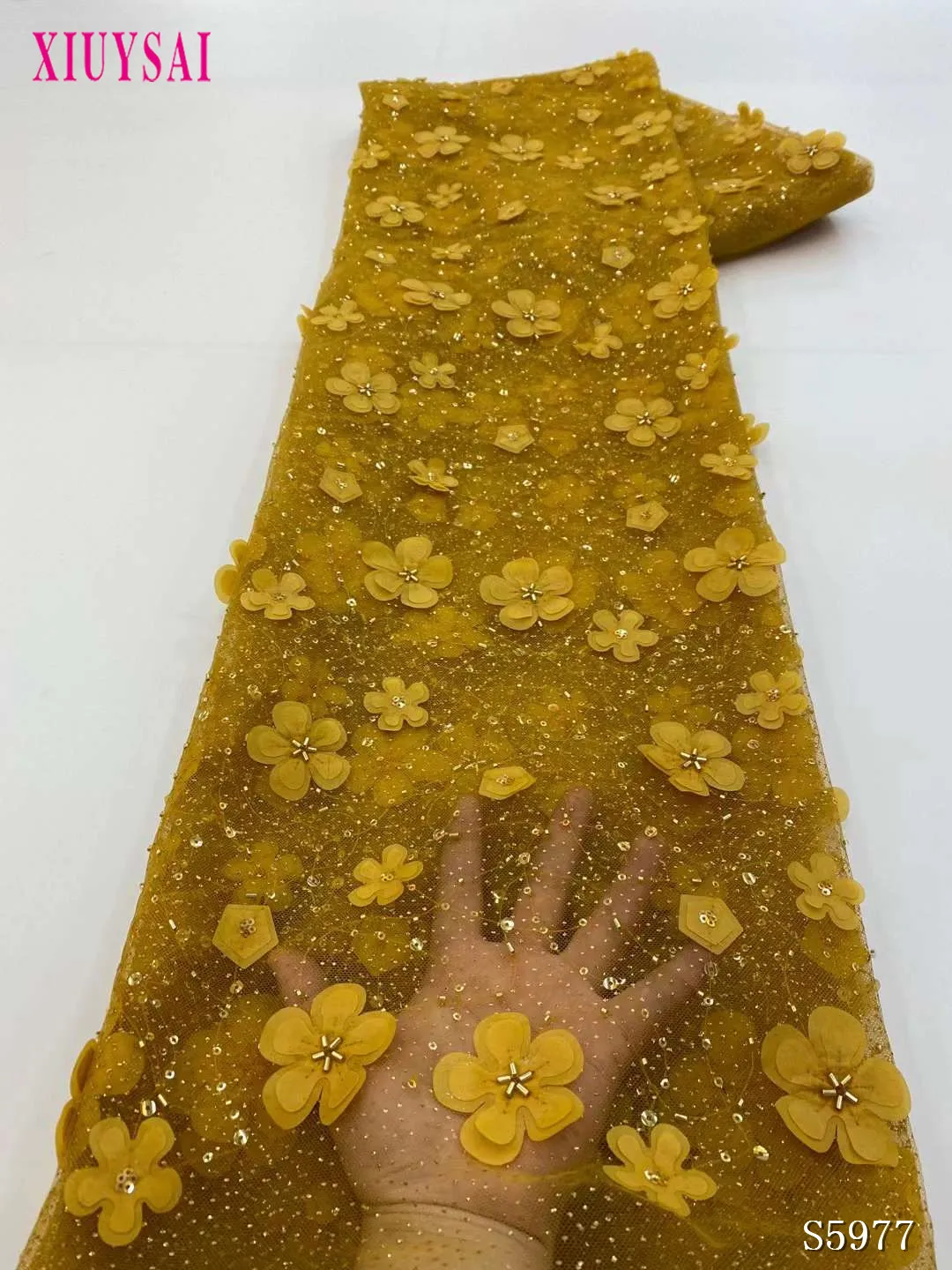 

High Quality African Nigerian 3D applique Lace Flower Fabric For Wedding With sequin Groom Embroidery French Lace Fabrics