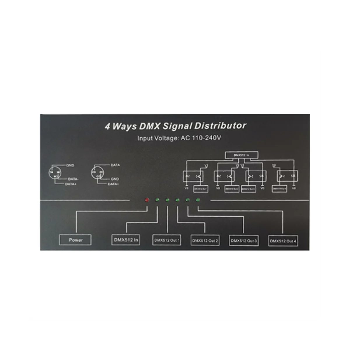 

Переменный ток 240-в вход DMX512 от 1 до 4 концентратора DMX ретранслятор сигнала сплиттер 4 Мб выходной дистрибьютор усилитель мощности вилка европейского стандарта