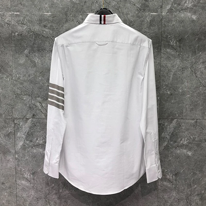 TB THOM Shirt Spring Autunm Fashion Brand Men's Shirt Gray 4-bar Striped Casual Cotton Oxford Slim Fit Custom Wholesale TB Shirt