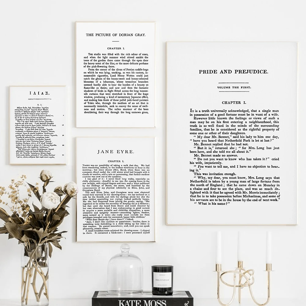 

Nordic Poster Pride and Prejudice Book Quote and Literary Poster Prints Jane Austen Gifts Wall Art Canvas Painting Picture Decor