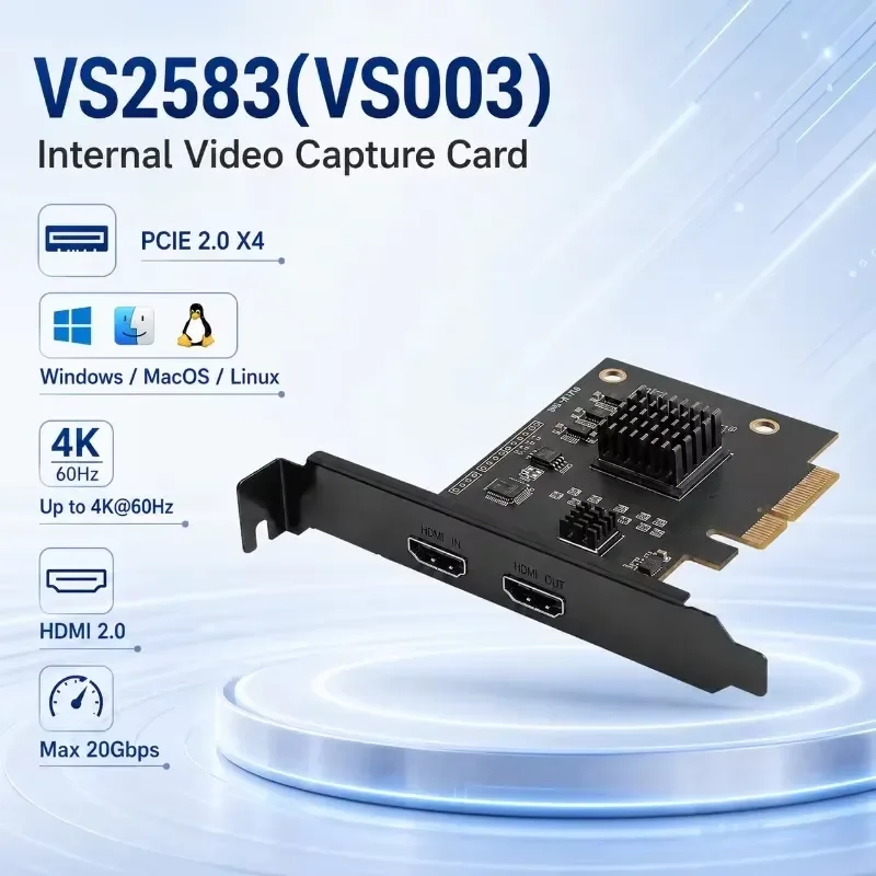 Фото AP01 для карты захвата PCIe 2.0 X4 с входом HDMI2.0 4K60, выходом Loopout, YUY2, одинарным, двойным, тройным режимом, внутренняя видеокарта PCI для захвата видео №5