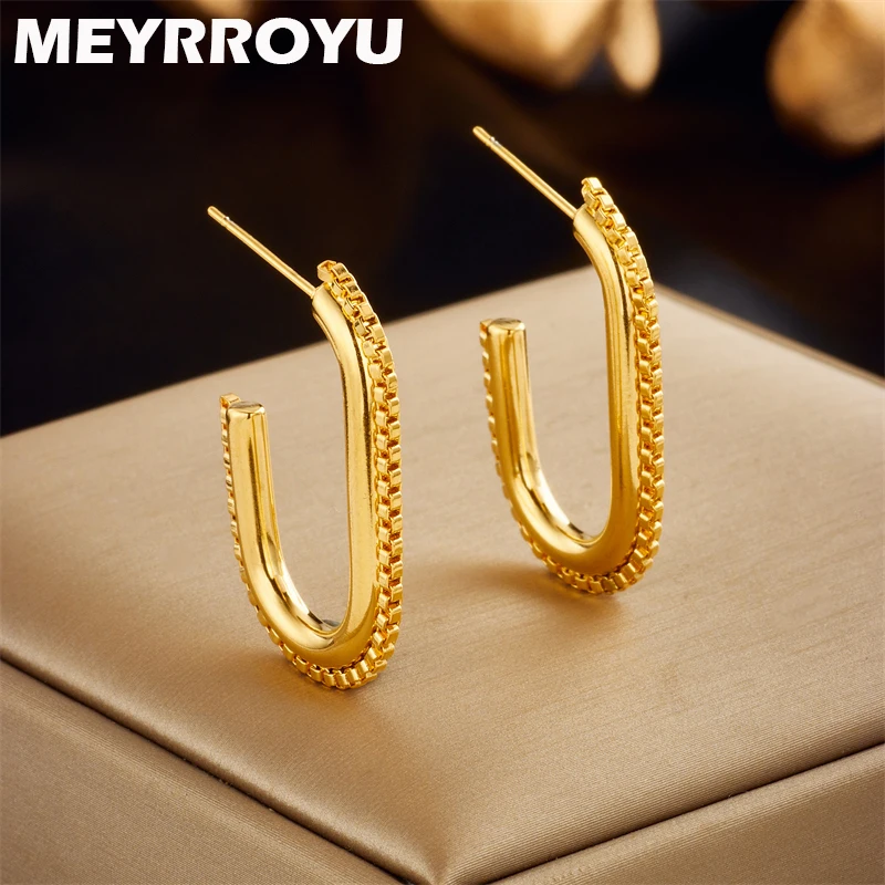 

MEYRROYU 316L Stainless Steel Golden U Shape Temperament Stud Earring For Women New Arrival Jewelry Birthday Gifts Accessories
