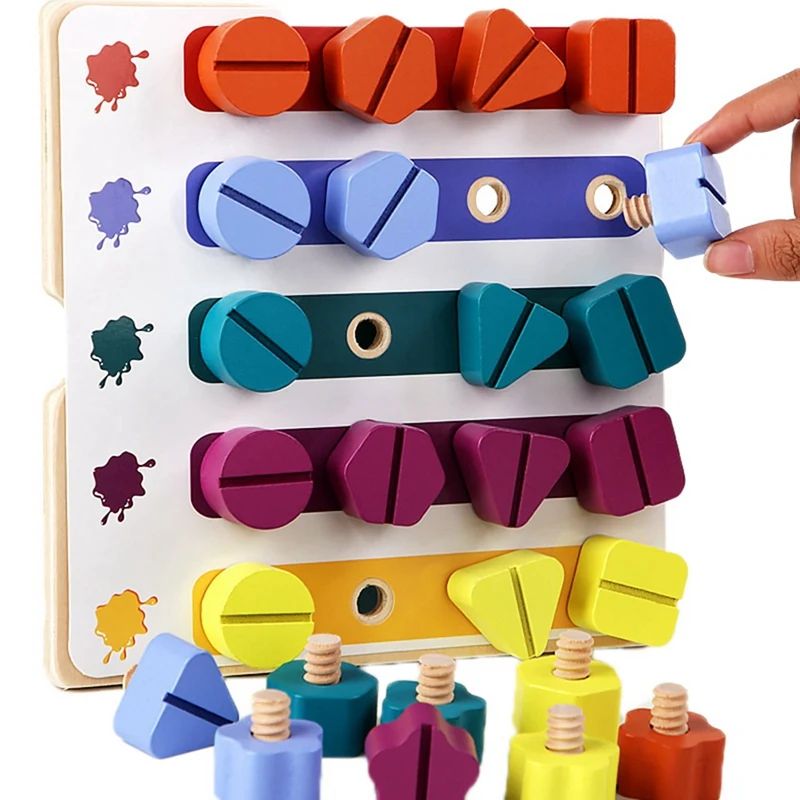 

FBIL-Children's Color Cognition Early Education Shape Nut Pairing Toy Multi-Functional Disassembly Wooden Toy Puzzle