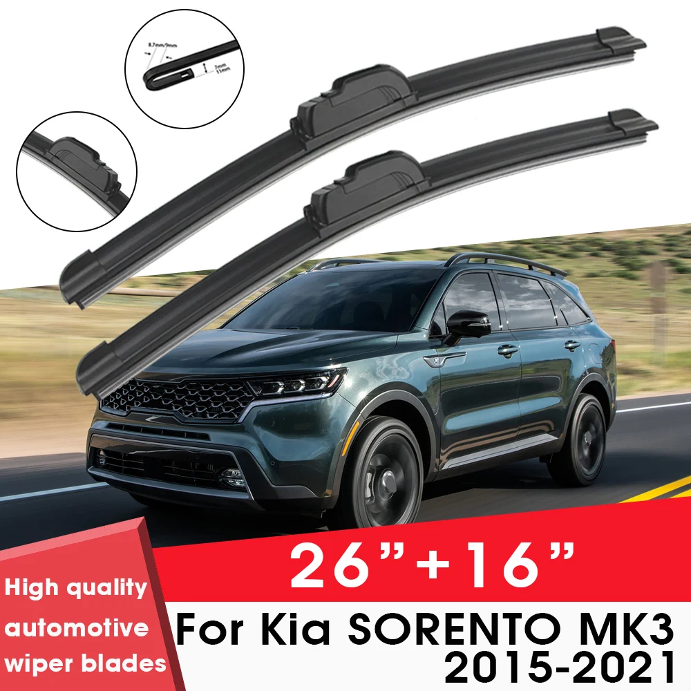 

Car Wiper Blade Blades For Kia SORENTO MK3 2015-2021 26"+16" Windshield Windscreen Clean Naturl Rubber Cars Wipers Accessories