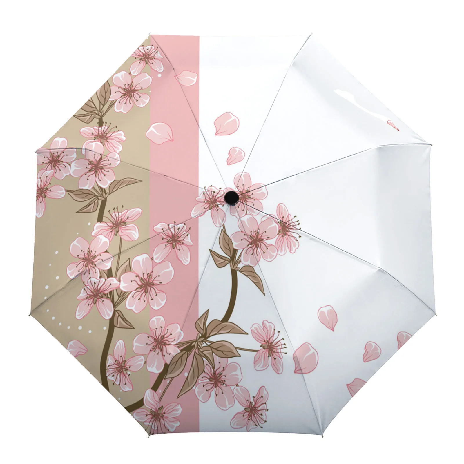 

Peach Blossom Leaves Falling Automatic Umbrella for Rain Foldable Parasol Umbrella Eight strand Outdoor Umbrellas