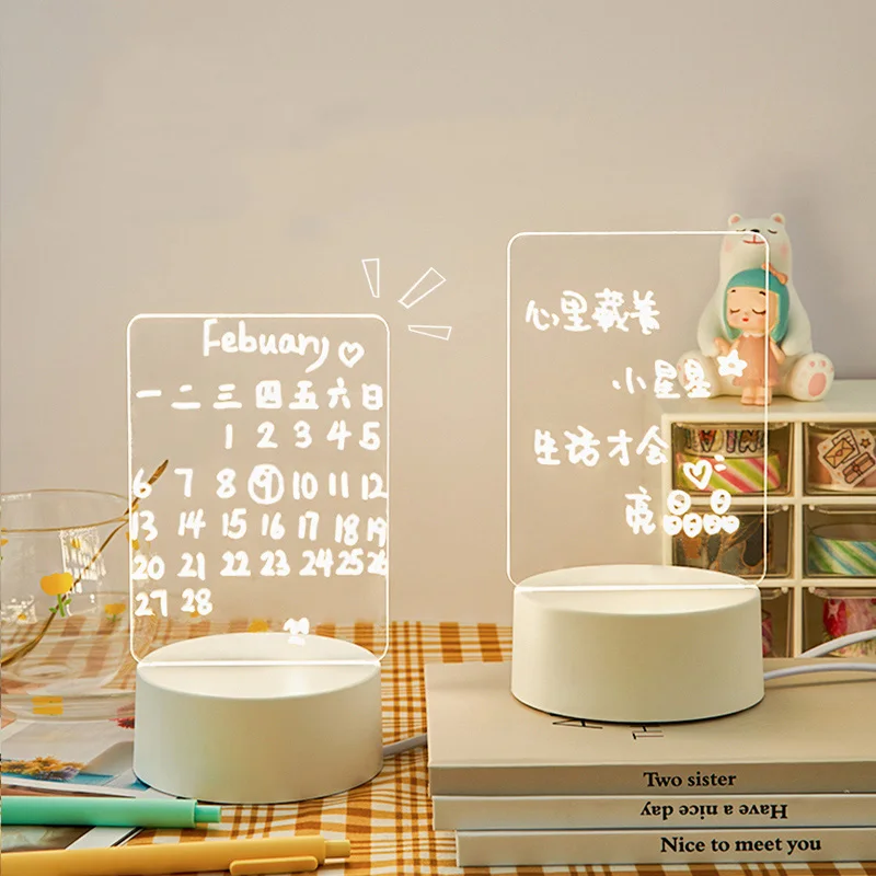 

LED Acrylic Note Board Clear Desktop Message Memo Plate with Pen for Home Office School Portable USB Light Mini Painting Board