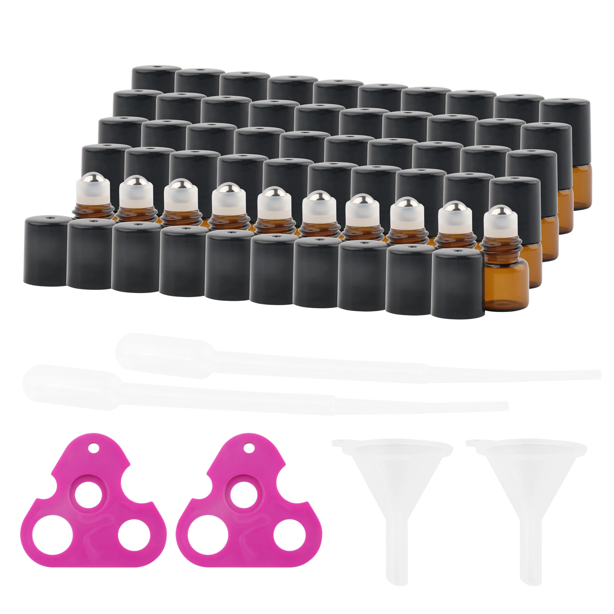 50pc 1ml 2ml 3ml Amber Thin Glass Roll on Bottle Sample Test Essential Oil Vials with Roller Metal Ball Makeup Tools