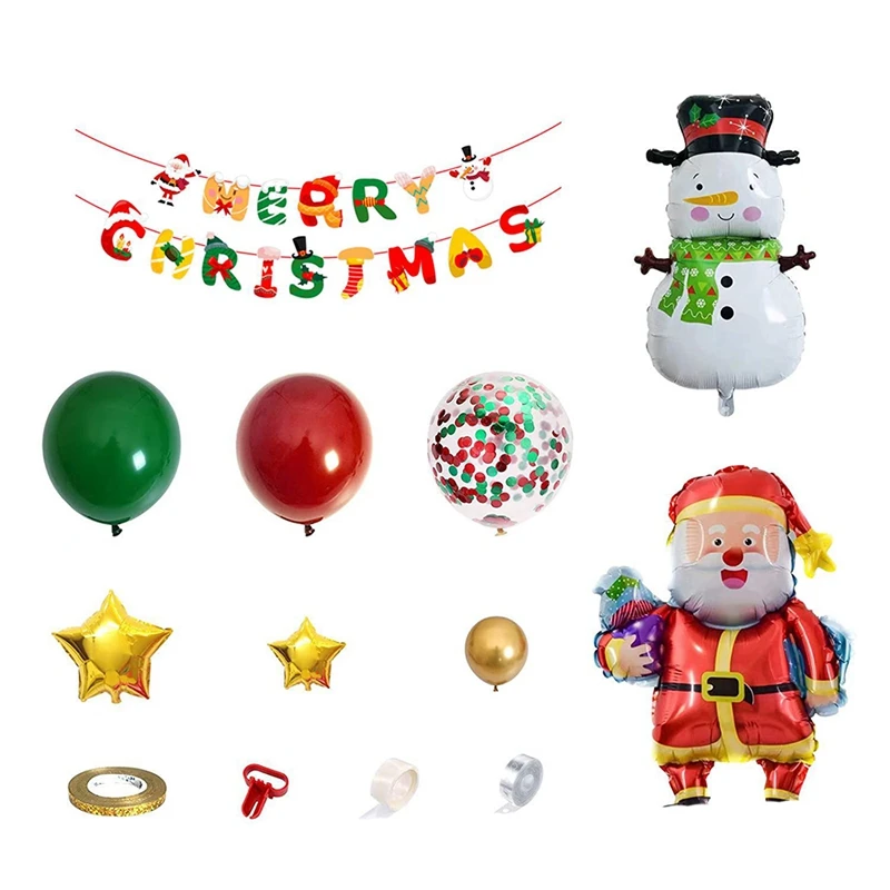 

Christmas Pull Flag Banner Latex Aluminum Film Balloon Set Combination New Year Holiday Theme