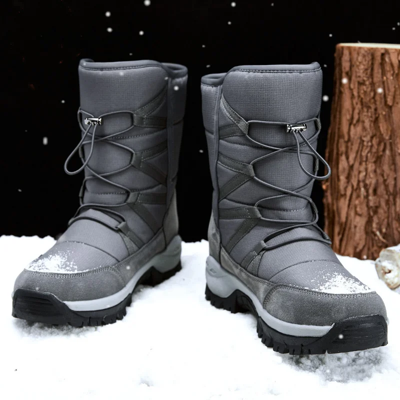 Men's Boots Warm Plush Snow Boots Casual High Top Waterproof Winter Hiking Shoes Anti-Slip Ankle Boots Army Work Boot
