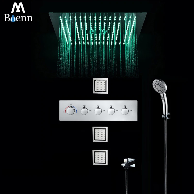 

MBoenn Complete Shower Set System Embedded High Pressure Rain Shower Head Panel Brass Thermostatic Big Flow Rate Bathroom Faucet