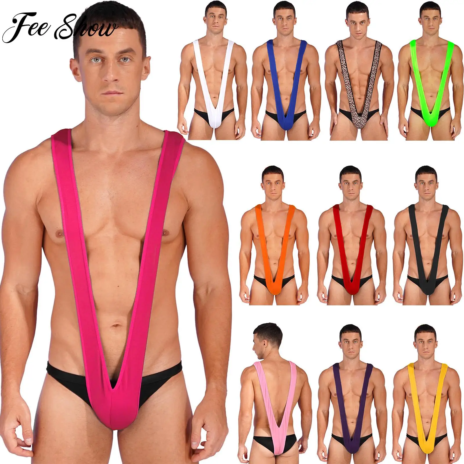 

Mens Deep V Neck Monokini Sexy Bikini V-Neck Sling ShotBathing Suit Swimsuit Solid Color Bodysuit Mankini Swimwear