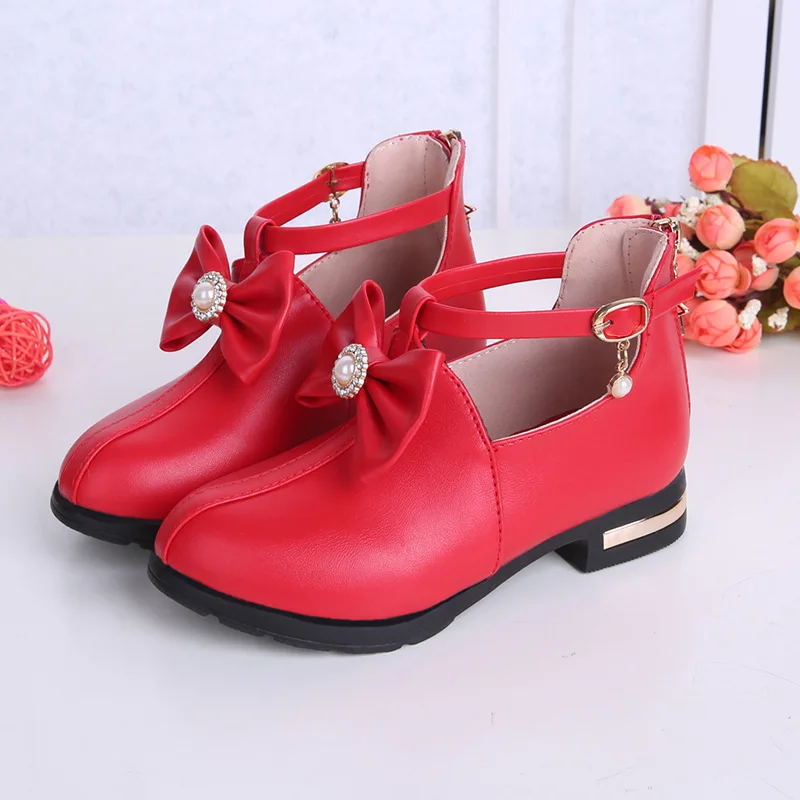 

Fashion Bow Girls Shoes High Heels Lolita Shoes Kids 2022 Princesa Leather Girls School Shoes Black Child Wedding Shoe 3-12 Year