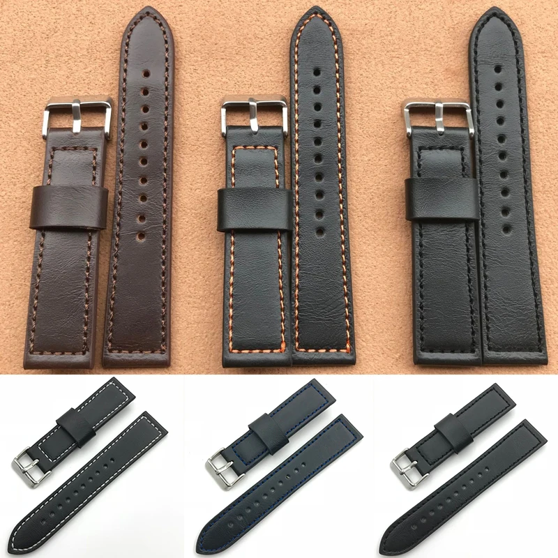 

Vintage Multicolor Genuine Leather Watch Strap Band Watchbands Sports Stainless Steel Clasp Strap 18mm/20mm/22mm/24mm