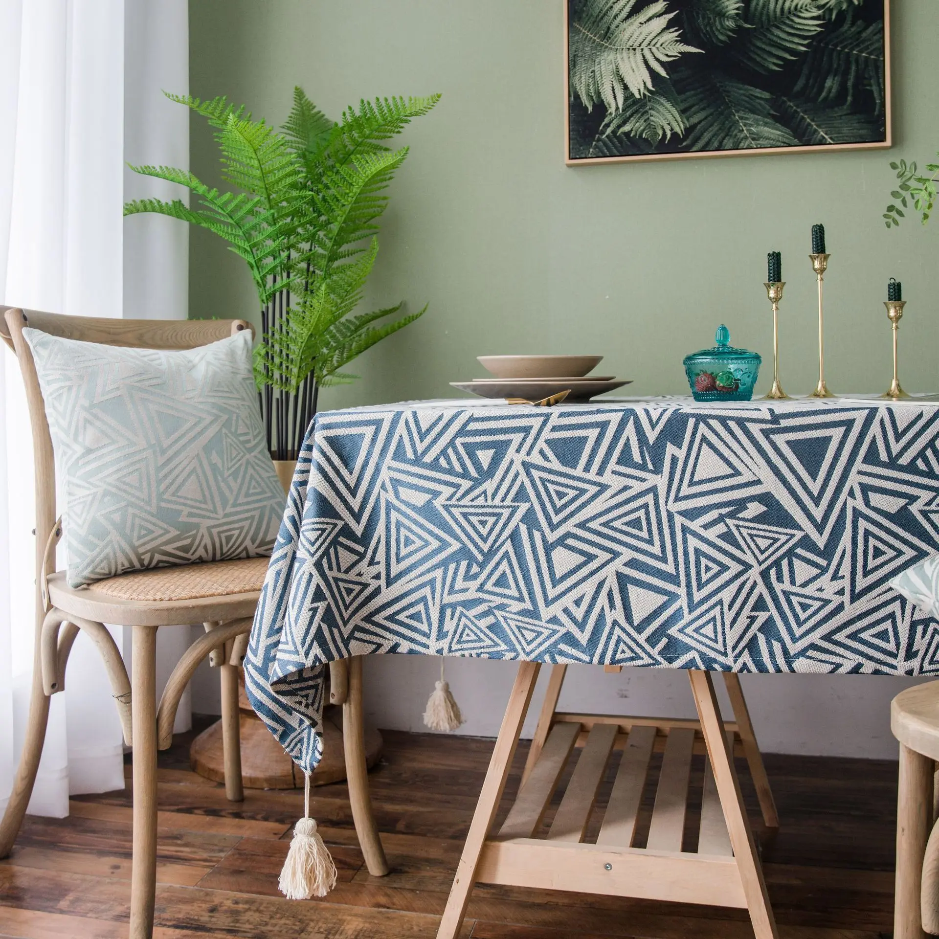 

Jacquard Tablecloth Tricolor Fringed Tablecloth American Style Country Table Cover For Coffee Table