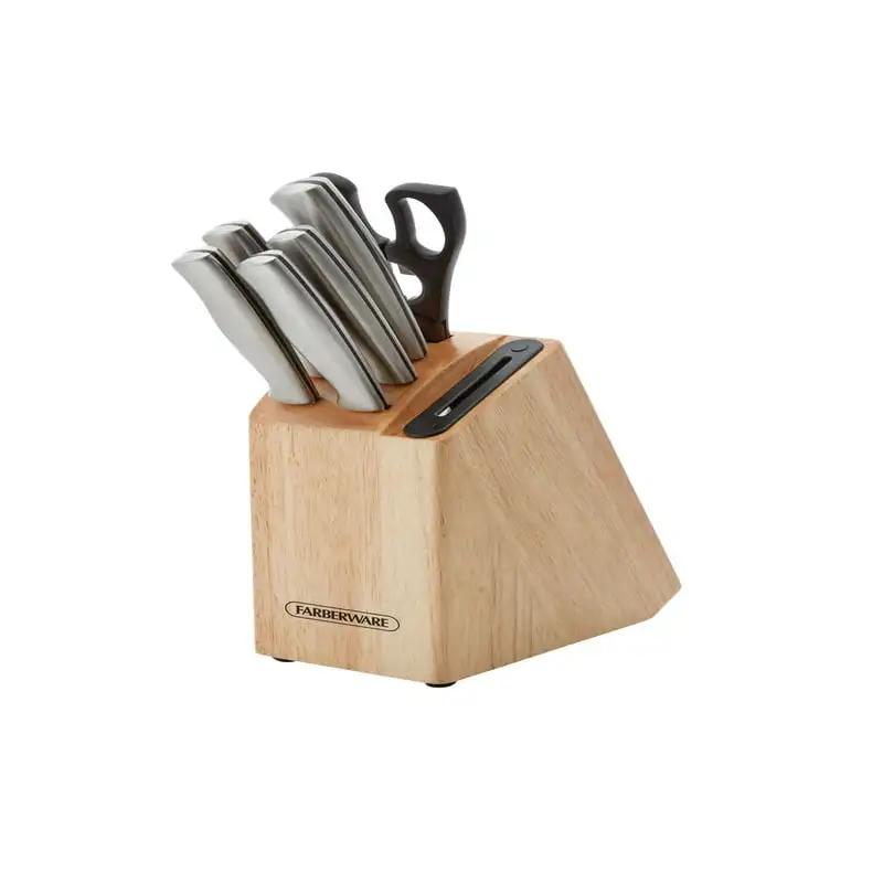 

13Piece Stainless Steel Knife Block Set in Sharpener in Drawer Steak Knives Natural Kitchen Accessories