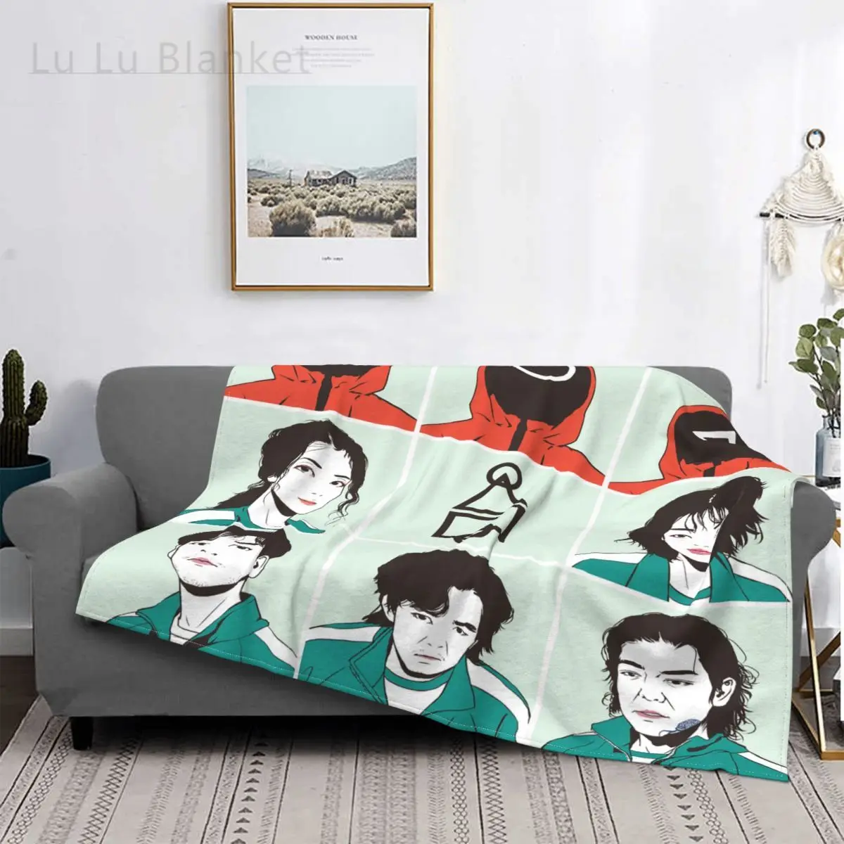 

Squid Game Plaid Blanket Fleece Spring Autumn Survivors Horror Movies Portable Soft Throw Blanket for Bed Bedroom Bedding Throws