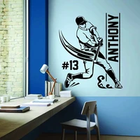 custom baseball batter name number wall sticker vinyl modern home decoration boys teens room bedroom sport decals mural g021