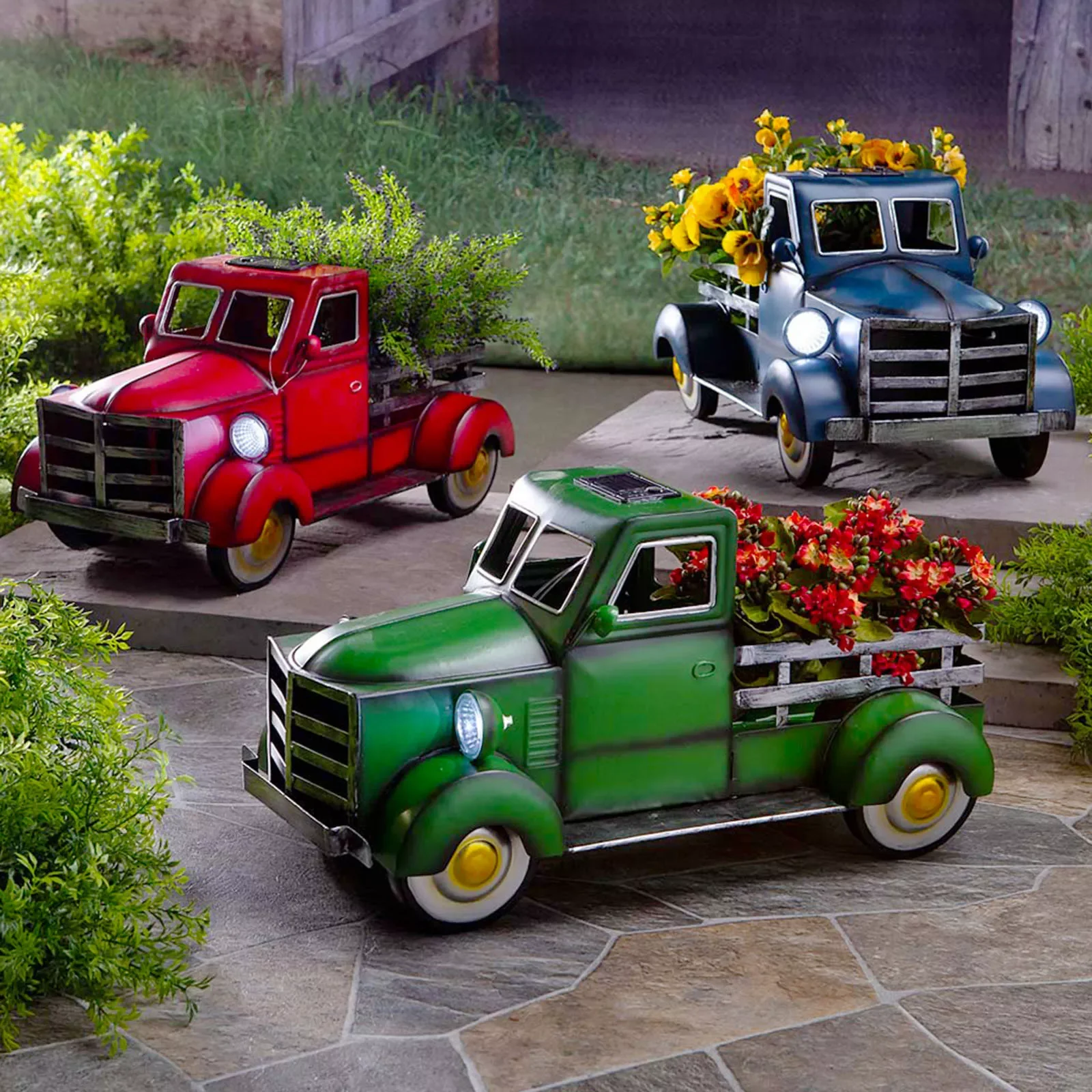 

Cute Retro Car truck flower pot Planter Mold retro solar Flowerpot with car light garden decoration Home Decoration Tool