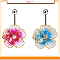 1pc flowers belly ring butterfly navel stud crystal belly navel jewelry rhinestones belly button ring alloy drip oil navel bar
