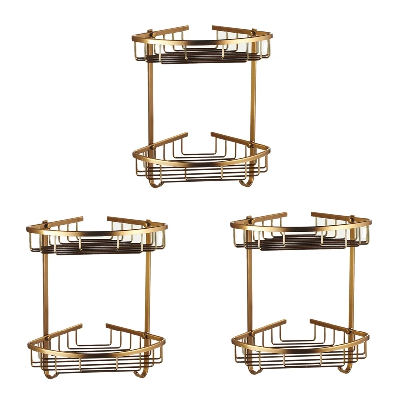 

3X Wall Mounted Antique Finish Aluminum Bathroom Shower Shampoo Shelf Basket Holder Fashion Double Layer