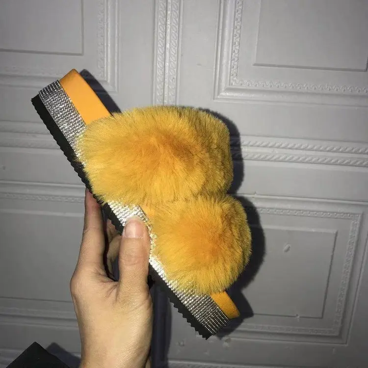 

Шлепанцы женские с мехом енота, сандалии на плоской подошве, шлепанцы из натурального Лисьего меха, тапочки для улицы, летняя обувь