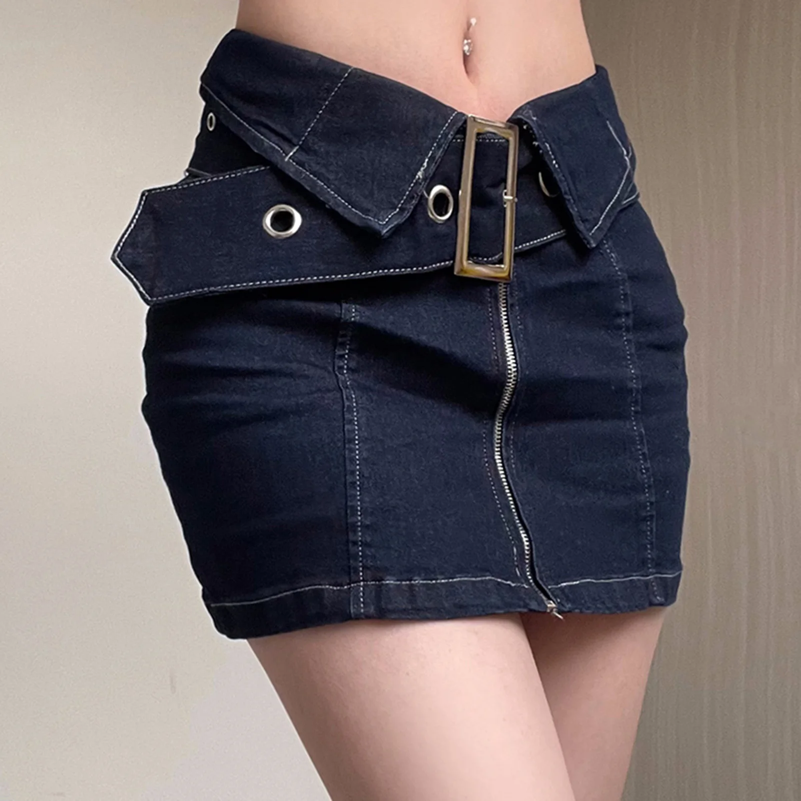 

Streetwear Mini Skirts Front Zip Wrapped Hip Short Skirt European Style Fashion Casual Simple Summer Wide Belt Female Bottoms