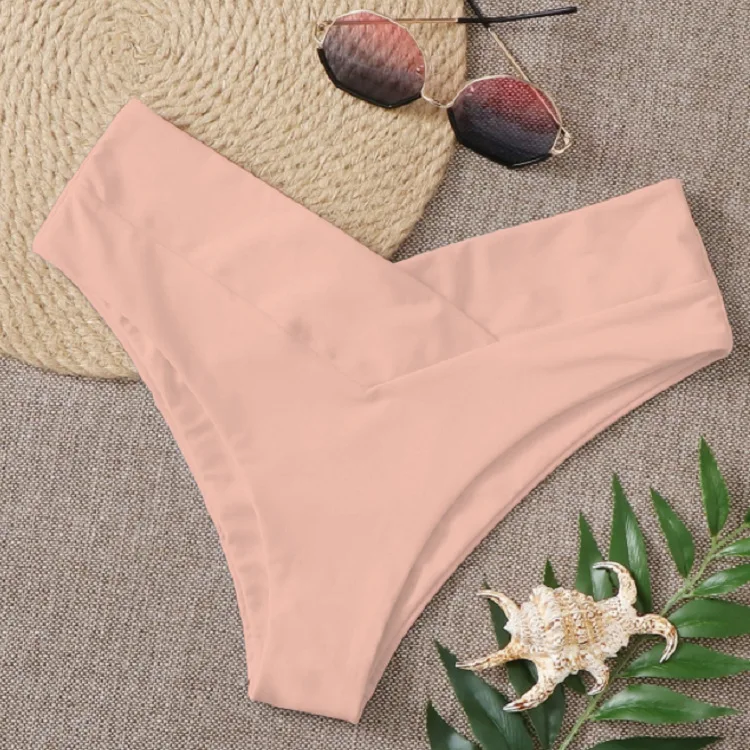 New Women's Swimming Trunks Bikini Panties High Waist Swimwear Bottom Solid Color Female Swimsuit Briefs Beachwear Bathing Suits