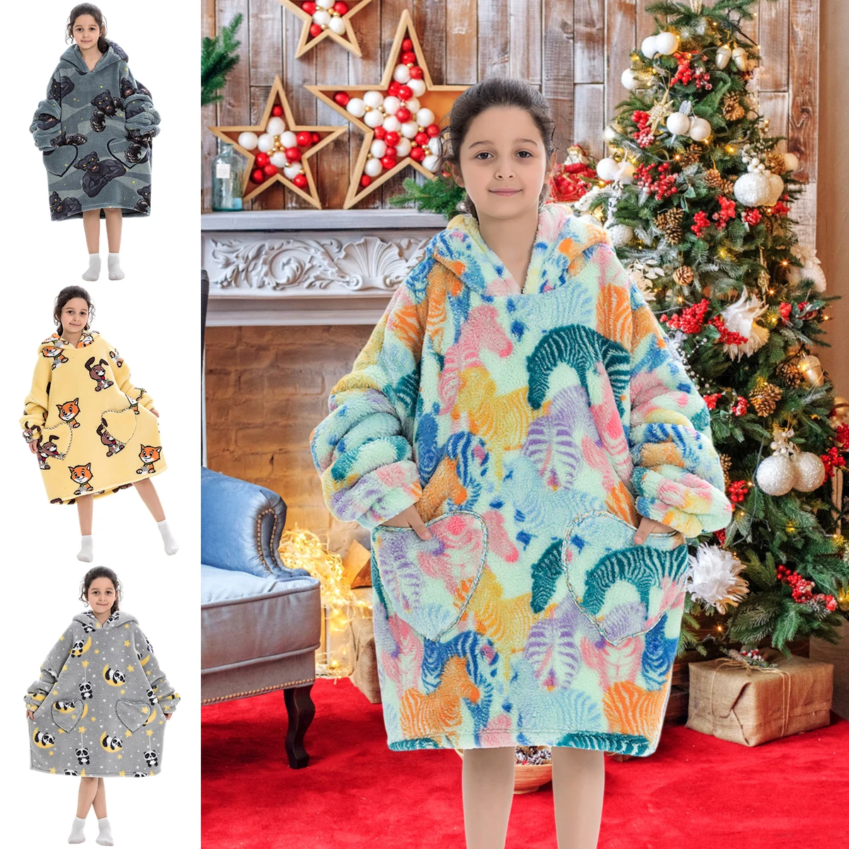 

Blanket Hoodie Ultra Soft Oversized Blanket Sweatshirts with Hood Pocket and Sleeves Warm Cozy Wearable Hooded Blankets Sweater