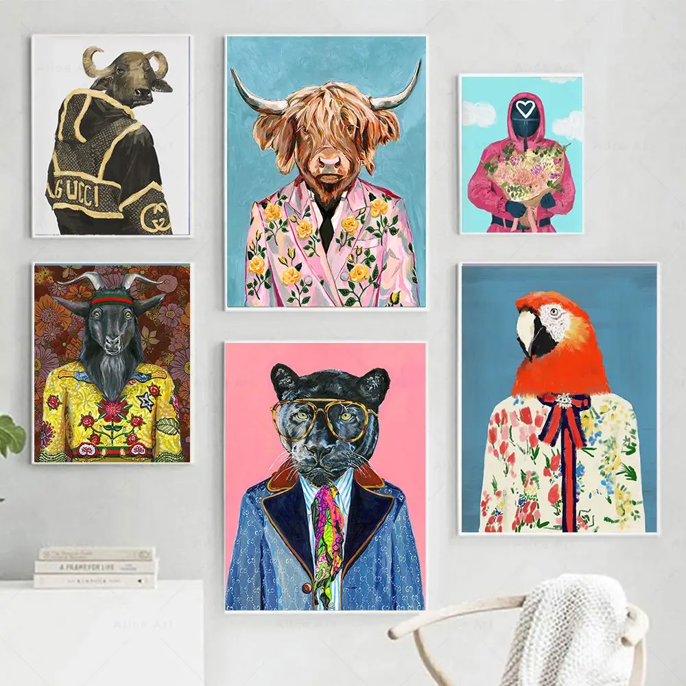 70-е годы Мода Животных Художественный Плакат Тигр Леопард Лев Пантера Одевание