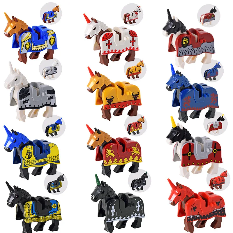 

Medieval Knight Roman War Horse Building Blocks Soldier Figures Accessories Animal Mount Model Moc Bricks Kids Toys Gift