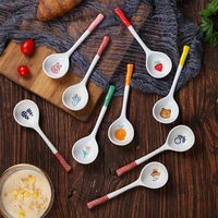 japanese style hand painted ceramic spoon ins wind high value dessert spoon household cute cartoon soup long handle spoon