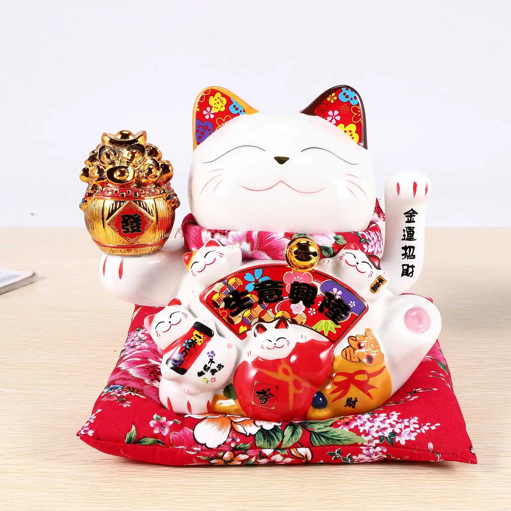 7-дюймовый керамический орнамент Beckoning Cat Maneki Neko украшение фэн-шуй качели Lucky B