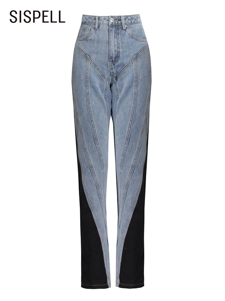 

SISPELL Casual Colorblock Pant For Women High Waist Patchwork Pockets Fold Pleated Pants Female 2022 Spring Clothing Fashion New