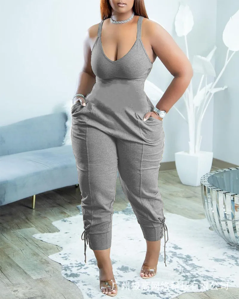 

Slim Fit Bodysuit Jumpsuit Fashion Casual Women's Clothing New Summer Sexy Sling Sleeveless High Waist Overall Pants Jumpsuit