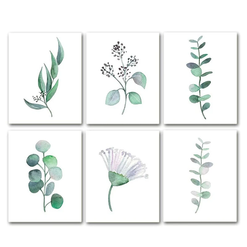 

Botanical Canvas Wall Art, Unframed Eucalyptus Leaves Set, Nature Floral Green Plant For Wall Decor (Frameless,6 PCS)