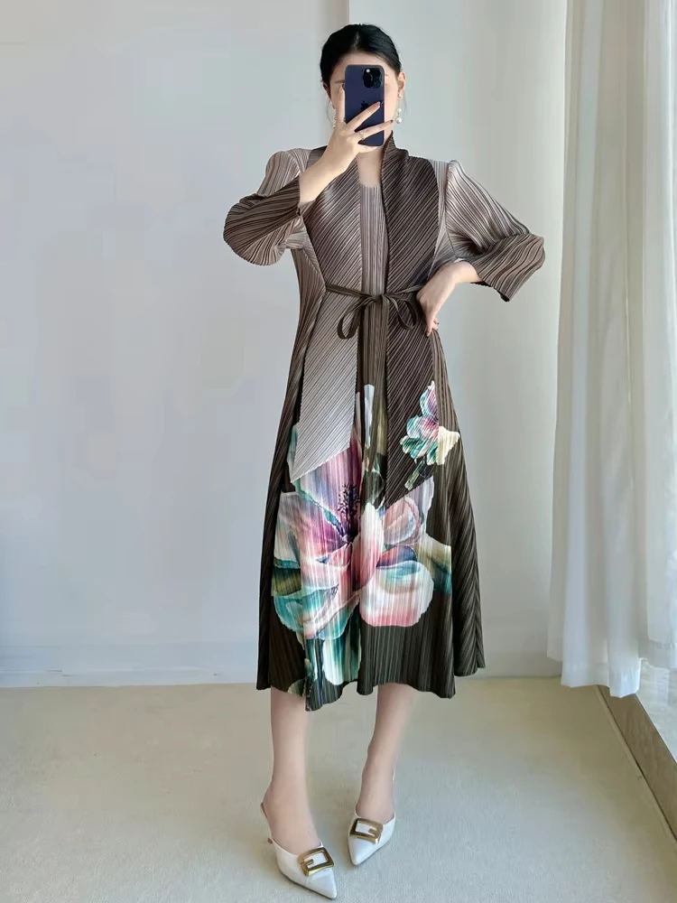 EGRM модное плиссированное платье с градиентным цветным принтом стильный пояс