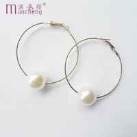 neo gothic16mm white pearl beads single earring big circle geometry drop hoops single earrings women female girls 50mm