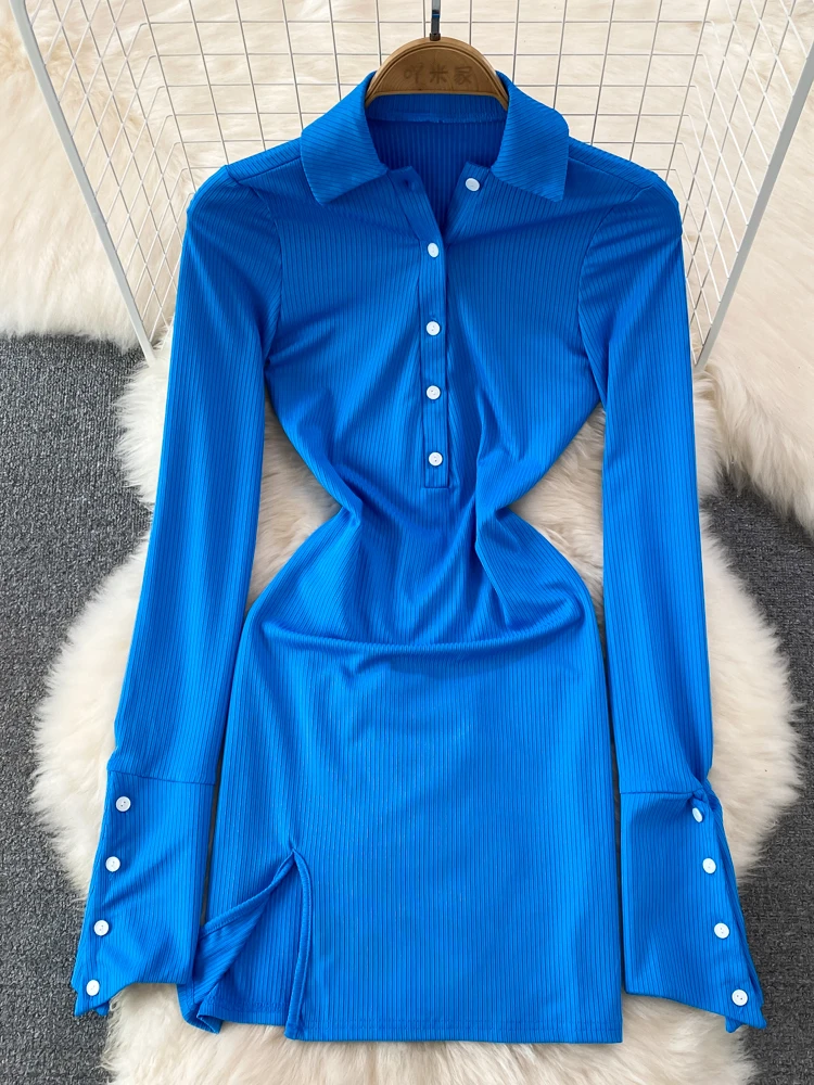 

Женское шифоновое платье Aibeautyer, винтажное однотонное платье трапециевидной формы с отложным воротником, на пуговицах, на весну-осень