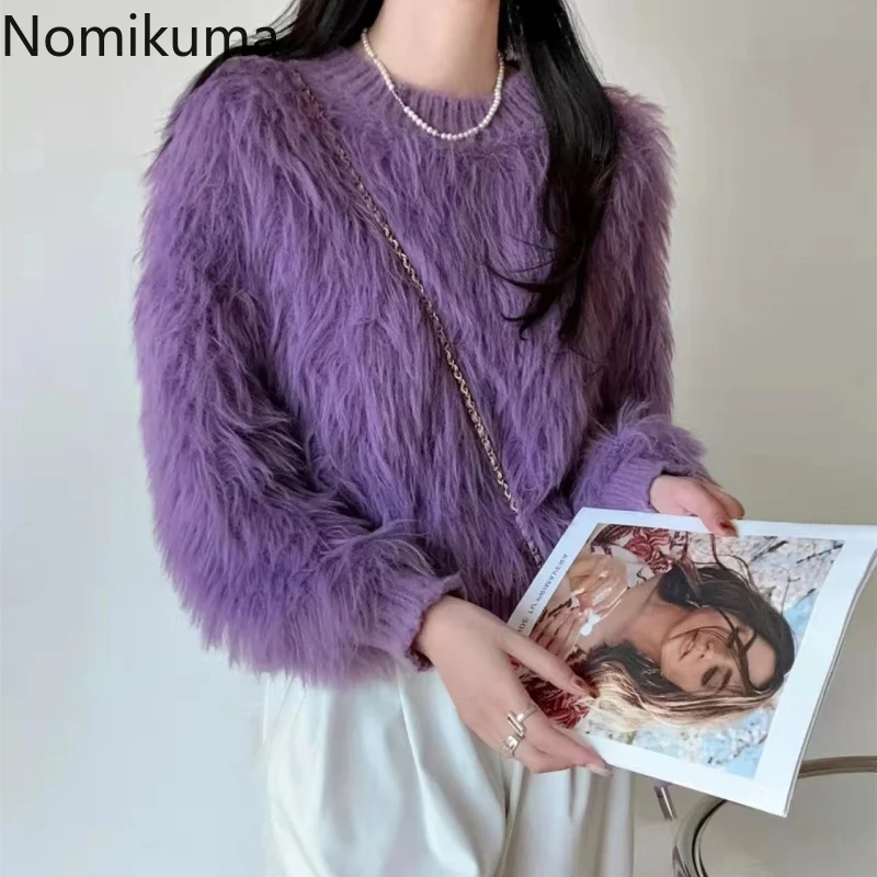 

Nomikuma Джерси для женщин зима искусственная шерсть Высокая талия Свободный вязаный простой пуловер для женщин винтажный элегантный женский ...