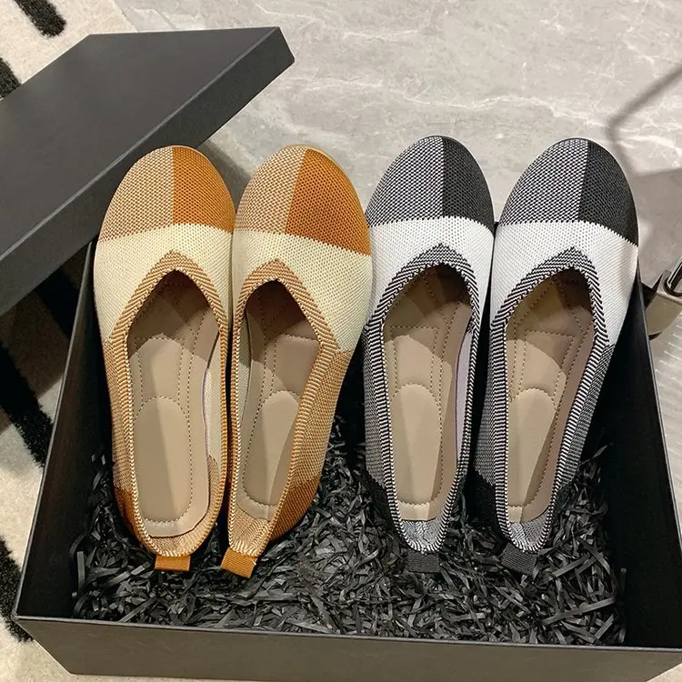 

Women Casual Flat Breathable Shoes Slip on Knitted Loafers Women Mesh Ballet Flats Casual Shallow Flats Boat Shoes Moccasin